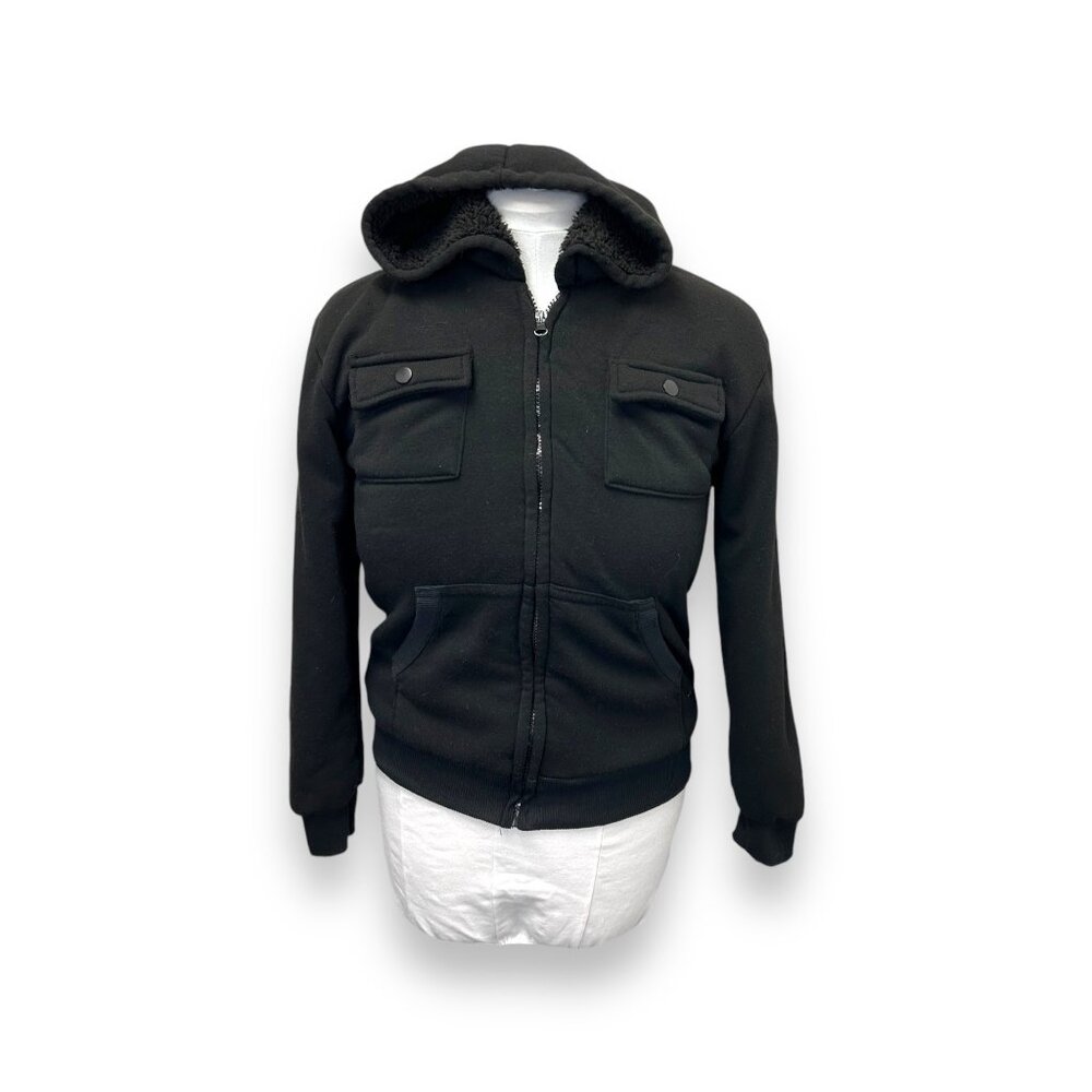 Rok Handcrafted Boys Fleece Lined Zip Hoodie Jacket Pockets Black Large 14/16
